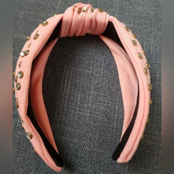 Crystal Studded Top Knot Women's Rhinestone Embellished Headband Coral Color - Picture 1 of 12